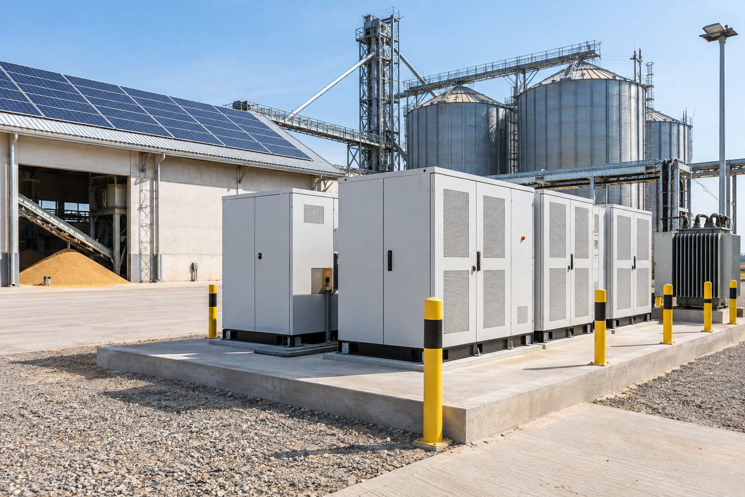 Industrial solar battery installation for an African grain processing facility