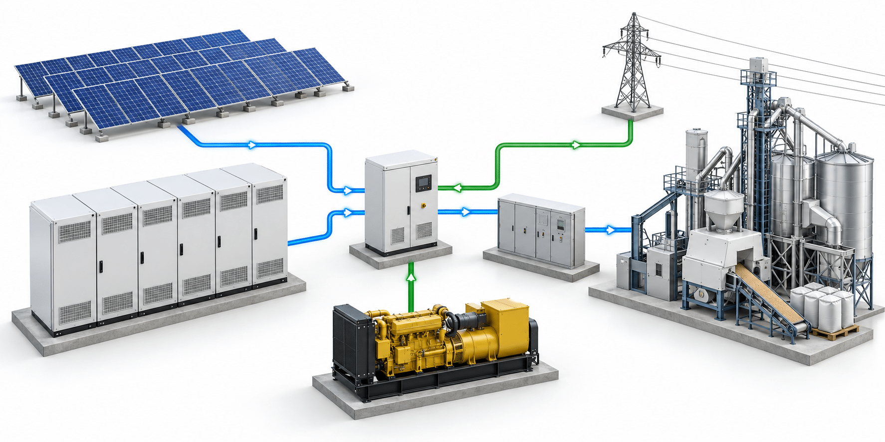PV battery PCS generator architecture for an African grain mill