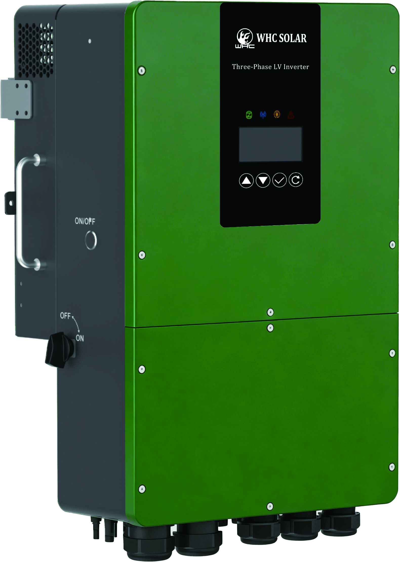 Referencia del gabinete del inversor BT trifásico WHCaja de inversor híbrido BT trifásico WHC WHC three-phase LV hybrid inverter enclosure and cable-entry product reference